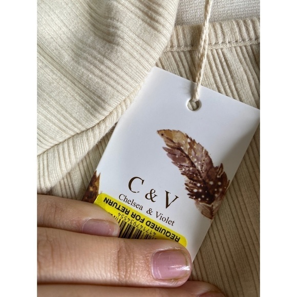 Chelsea & Violet Ribbed Natural Long Sleeve Bodysuit - Picture 8 of 11